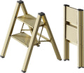 SOLADDER 2 Step Ladder, Anti-Slip and Lightweight Foldable Step Stool for Adults to Use in Kitchen, Closet and Library, 300lbs(Brown Gold)