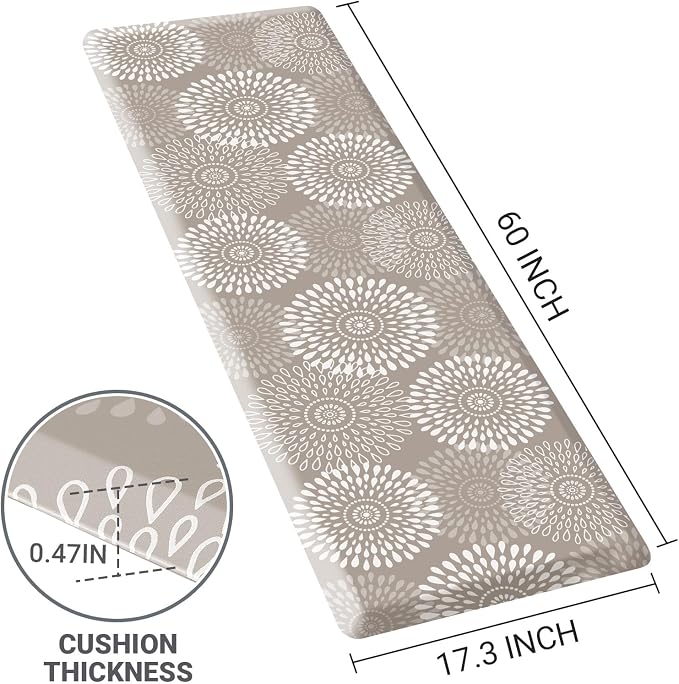 LuxStep Kitchen Mat Waterproof Kitchen Rugs for Floor Cushioned Anti-Fatigue Mat Non-Slip Standing Desk Mat Comfort Floor Mats for House Sink Office 17.3" x 60" Khaki