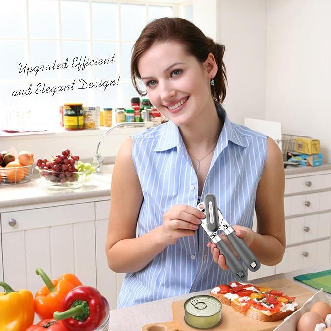 Can Opener, No-Trouble-Lid-Lift Manual Handheld Can Opener with Magnet, Smooth Edge Safe Cut for Beer/Tin/Bottle, Big Turning Knob Anti-Slip Handle Good for Seniors with Arthritis