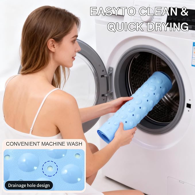 Anti-Slip Bathtub Shower mat, 40×16 inch（ 100 × 40cm） Soft Oversized Machine Washable Non-Slip Bathtub mat with Drainage Holes, Bathroom Floor Suction Cup.（1-Opaque Light Blue）