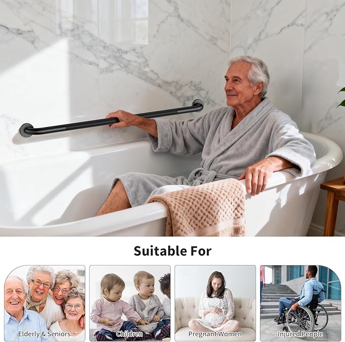 40 Inch Anti Slip Handicap Grab Bars, Munzong Bathroom Grab Bar for Showers, Black Knurled Handicap Balance Bar,Safety Hand Rail Support Elderly Senior Assist Bath Handle