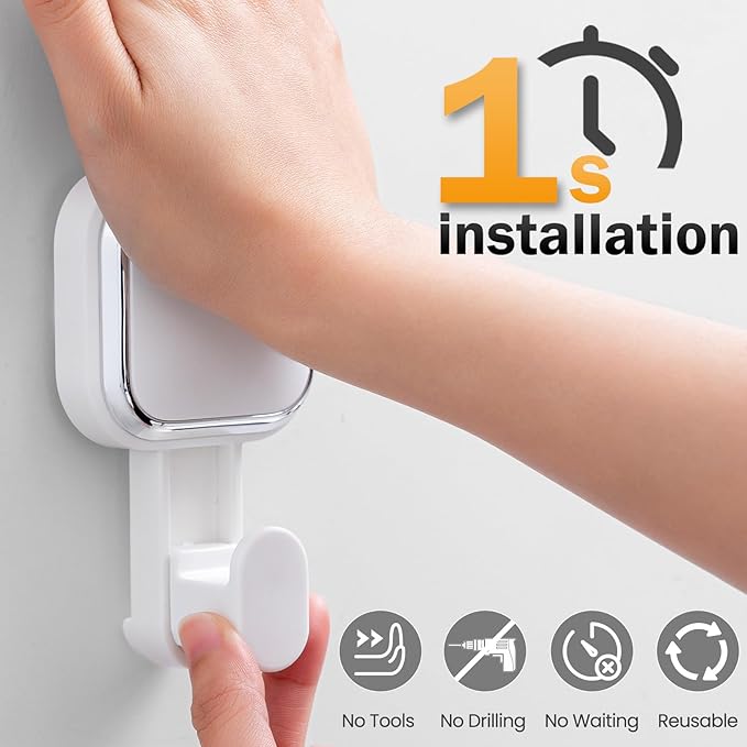 LEVERLOC Suction Cup Hooks for Inside Shower 4 Pack, Versatile Powerful Vacuum Suction Shower Holders for Towel, Loofah, Clothes, Damage Free Wall Hanging Bathroom Hooks, Easy to Install, White