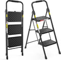 HBTower 3 Step Ladder, Heavy Duty Step Stools for Adults, Safe-Lock Design & Handrail, Step Stool Foldable with Anti-Slip Pedal and Feet, Ladders for Home Kitchen Garage Outdoor, 330 Lbs, Black