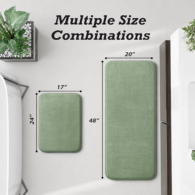 HUXMEYSON Bathroom Rugs Sets 2 Piece, Non-Slip & Quick Dry Bath Mat Set, Ultra Soft Velvet Bath Rugs for Bathroom, Toilet and Shower Floor, Grey Green