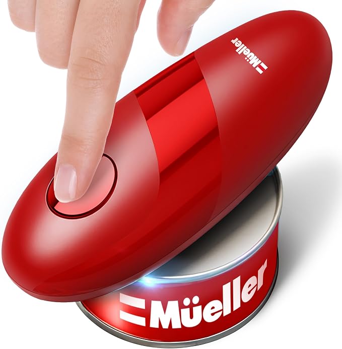 MUELLER HOME SmoothEdge Auto Can Opener Electric – Battery‑Operated with Magnet Lid Lifter – Portable Hands‑Free One Touch Can Opener for Seniors & Arthritis, Red Kitchen Accessories