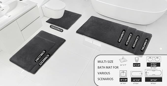 MINIDEAR Bathroom Rugs 47x17 Volcanic Gray - Thick Memory Foam Bath Mat, Ultra Soft & Plush Fluffy, Non-Slip, Quick Dry, Absorbent Washable Floor Microfiber Mat for Tub, Home Decor Accessories