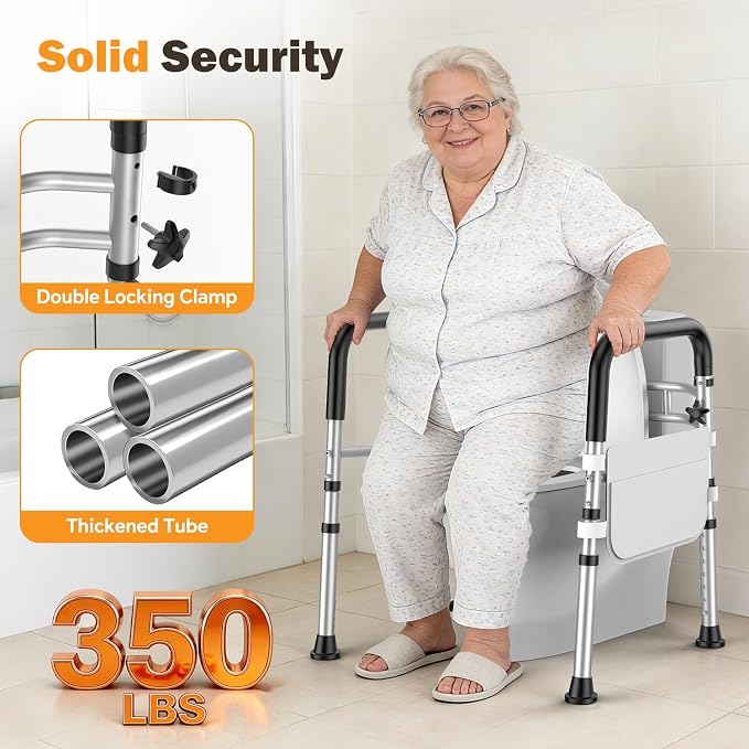 Toilet Safety Rails for Seniors, Adjustable Height & Width Toilet Safety Frame with Handles (350LB Capacity), Elderly Assistance Products for Handicapped, Foldable Toilet Bars Fits Any Toilet