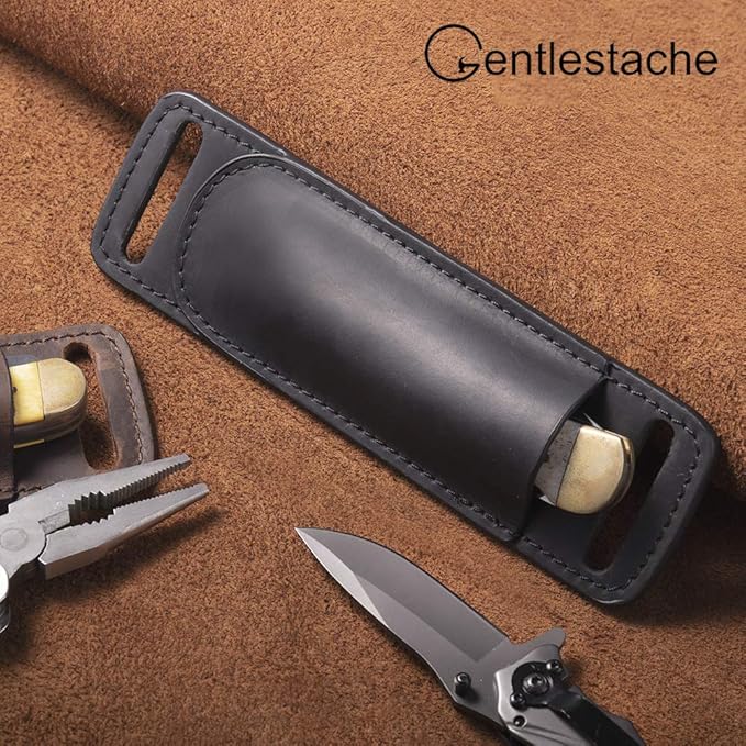 Gentlestache Leather Knife Sheaths for Belt, Knife Holster, Pocket Knife Sheath, EDC Leather Sheath for Folding Knife Carrier