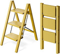 3 Step Ladder, Aluminum Lightweight Folding 3 Step Stool with Anti-Slip Wide Pedal, 330lbs Capacity Ladder for Household,Library,Office(Soft Dusk Yellow)