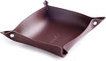 Leather Jewelry Valet Tray for Women and Man, Portable Entryway Table Tray Bedside Nightstand Desk Tray Small Catchall Travel Dish Plate for Key,Wallet,Watch,Coin(8x8, Deep Brown-B)