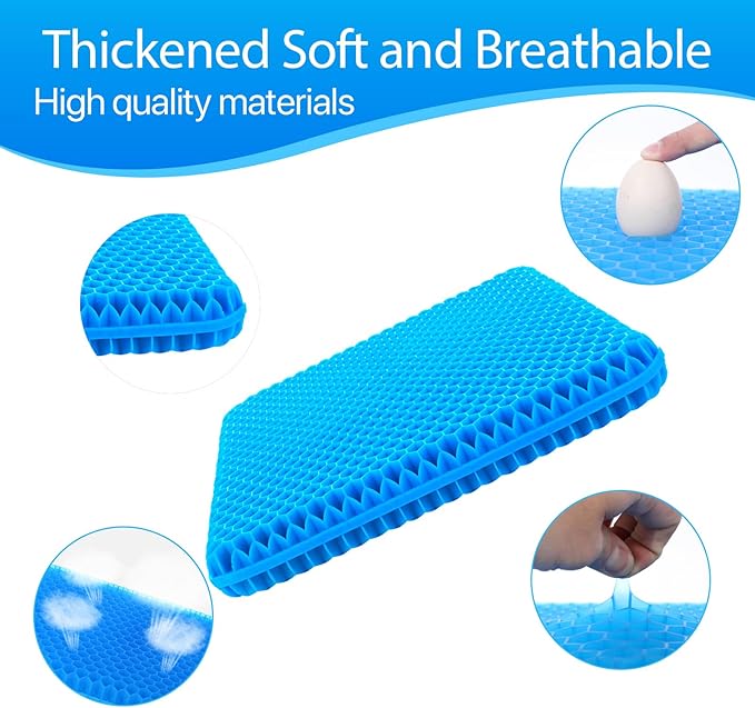 Hvllyan Gel Seat Cushion for Long Sitting (Thick & Extra Large), Gel Cushion for Wheelchair Soft, Chair Cushion, Car Seat Cushion Breathable, for Office Chair for Hip Pain