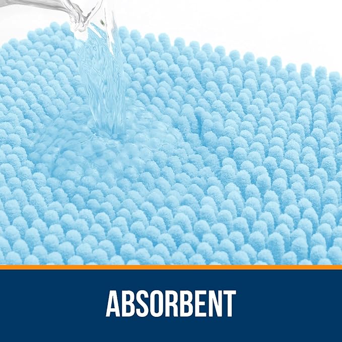 OLANLY Large Bathroom Rugs 45x27, Extra Soft Absorbent Chenille Bath Rugs, Rubber Backing Quick Dry, Machine Washable Bath Mats for Bathroom Floor, Tub and Shower, Home Decor Accessories, Sky Blue