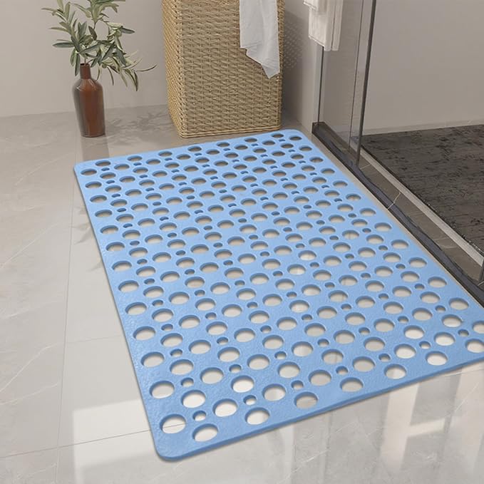 Casa and Beyond Shower Mat Non Slip Bath Mat Secure Shower Mat Easy to Clean Drains Fast Easy Dry Cut Soft Machine Washable Bathtub mat for Inside Shower (Blue,27.6 * 15 in)