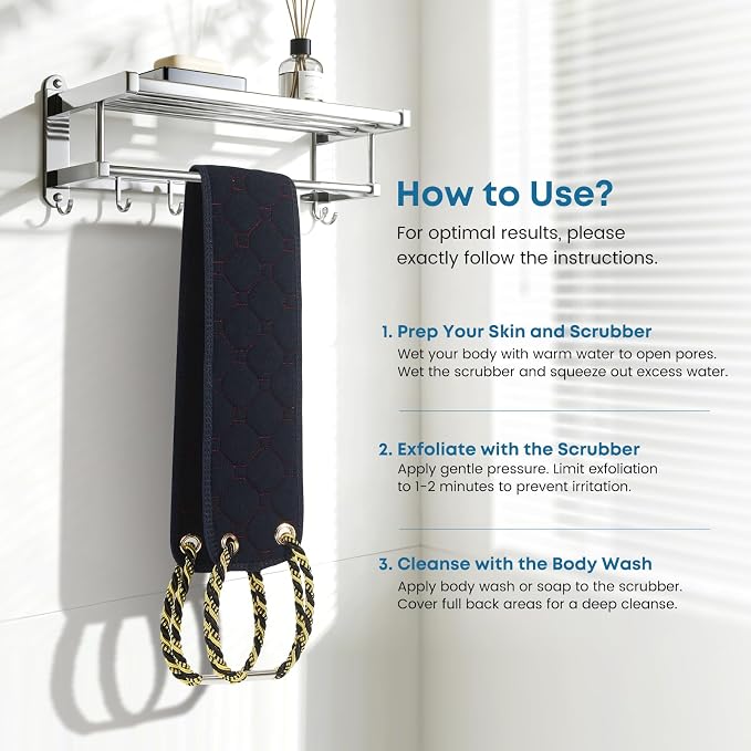 Exfoliating Back Scrubber with Handles, 38.5 Inch Double-Sided Back Exfoliator Body Scrub Towel, Exfoliating Washcloth Bath Tool for Use in Shower, Back Washer to Deep Clean Your Skin for Men & Women