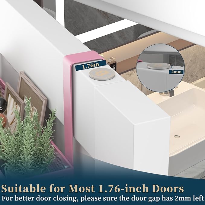 Consumest Over The Door Hooks Organizer - 2 Tier Over Door Hanger with 16 Hooks & 2 Baskets for Hanging Coat, Clothing, Towel, Back Storage for Bathroom, Closet, College Dorm, Pink