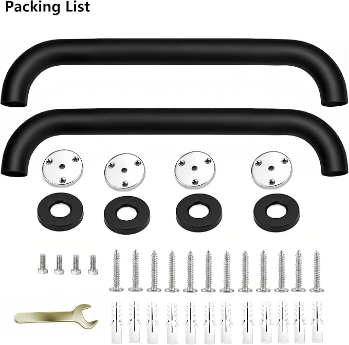 12 Inch Black Stainless Steel Handrail, Safety Grab Bars for Wall, Handicap Grab Bars for Bathroom, Shower, Toilet, RV Handrail, Hand Rails for Indoor Stairs, Stair Railing Indoor & Outdoor (2 Pack)