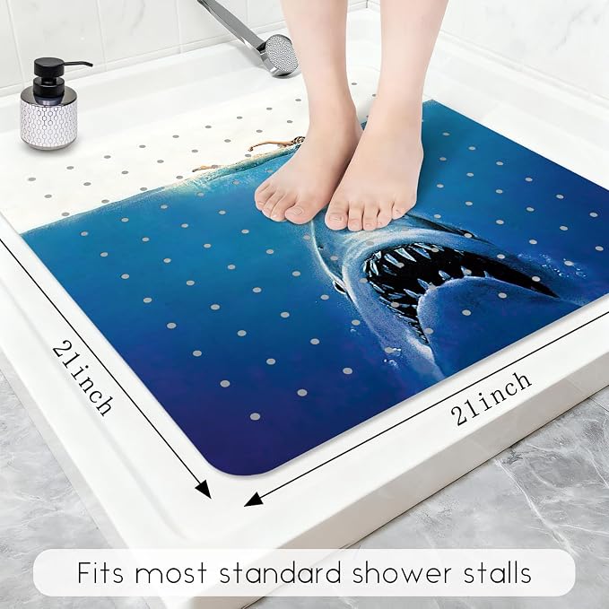 Bathtub Mat Non Slip, Shark Square Bath tub Mat Shower Floor Mat with Suction Cups for Adults Kids Elderly 21 X 21 Inch