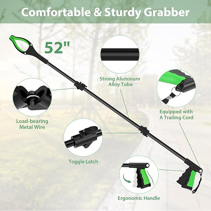 52" Extra Long Grabber Reacher Tool, Foldable Reacher Grabber Pickup Tool with Strong Magnetic & 360° Rotating Anti-Slip Jaw, Extension Trash Picker Upper Grabber for Indoor & Outdoor | For Seniors/Disabled/After Surgery Recovery, Extra Long Foldable, ...