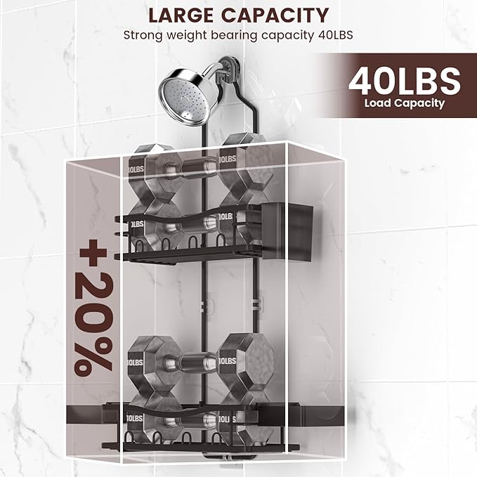REINHARDT Shower Caddy Hanging, Rustproof Shower Caddy Anti-Swing Shower Organizer Over Showerhead No Drilling Shower Racks with Soap Holder Multi Hooks Bathroom Storage for Shampoo Sponge, Black