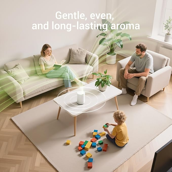 ASAKUKI Essential Oil Diffuser for Home, 300 ml Humidifier with Automatic Shut-Off, Quiet Aromatherapy Diffuser with 7 LED Lights for Living Room, Kitchen, Bedroom, Hotel - Pure White