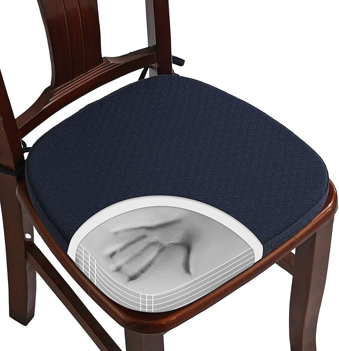 BUYUE Luxury 100% Pure Memory Foam Chair Cushion 1 Pack, Jacquard 16" U-Shape Comfortable Dining Chair Pad, Removable Slip Resistant Kitchen Chair Seat Cushion, (1 piece, Navy Blue)