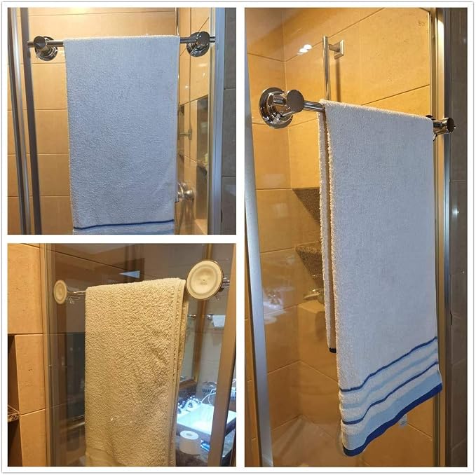 JiePai 24 inch Suction Cup Towel Bar Brushed Nickel,Bath Shower Towel Holder Shower Door Adhesive Towel Bar Suction Towel Rack (Brushed Nickel, 24inch)