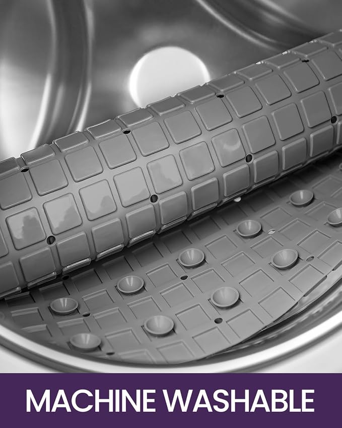 DEXI Bathtub Mat Non Slip, Extra Long 39x16, Suction Cups, Drain Holes, Machine Washable for Tub Shower Floor, Grey