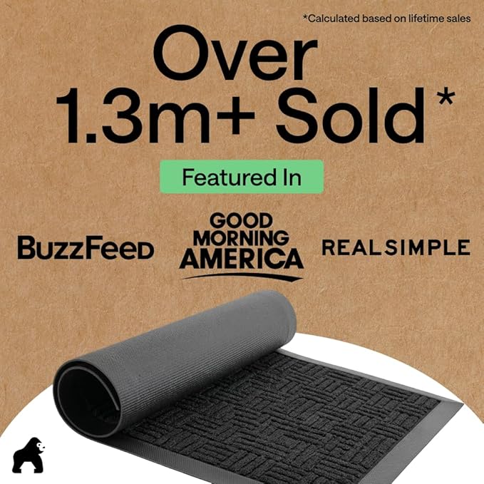 GORILLA GRIP 100% Waterproof All-Season WeatherMAX Doormat, 60x24, US Designed Natural Rubber, Stain and Fade Resistant, Low Profile Indoor Outdoor Door Mats, Easy Clean Patio Mat, Midnight Maze