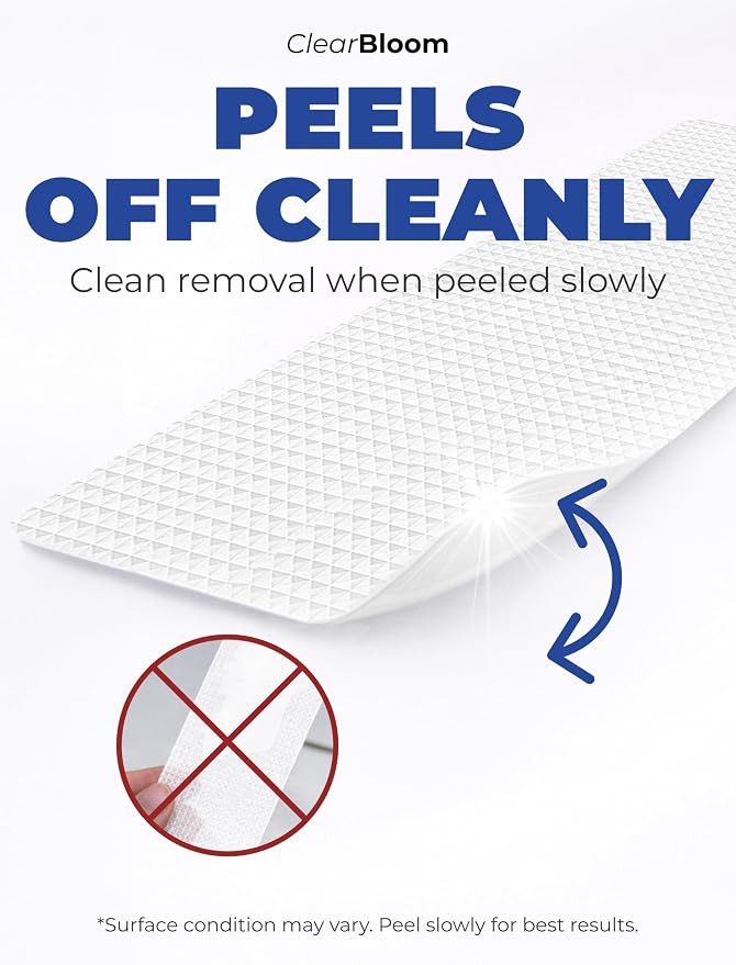 Clear Bloom XXL Anti Slip Shower Stickers 12 PCS, White Non-Slip Shower Strips for Adults, Premium Adhesive Bath Tub Stickers