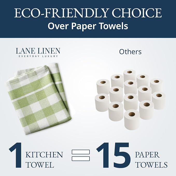 LANE LINEN Cotton Kitchen Towels Set, 4-Pack – Absorbent, Quick-Drying Dish Towels, 18" x 28" - Sage Green
