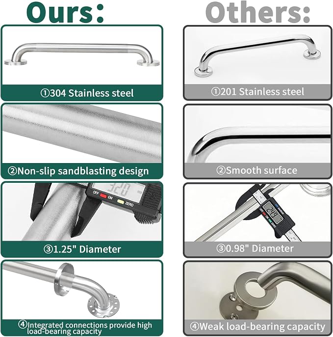 Safety Grab Bars for Bathtubs and Showers, Non Slip 304 Stainless Steel Bathroom Balance Bar, ADA Compliant Shower Handles for Elderly, Handicap, Senior & Children (Brushed Nickel, 24 Inches)