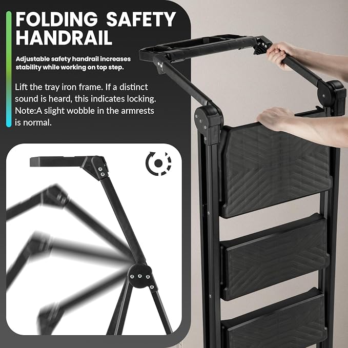 XinSunho 4 Step Ladder, Foldable Handrail & Tool Tray Stool Ladders with Anti-Slip Wide Pedal, 660 lbs Sturdy Steel Ladder for Home Kitchen and Outdoor