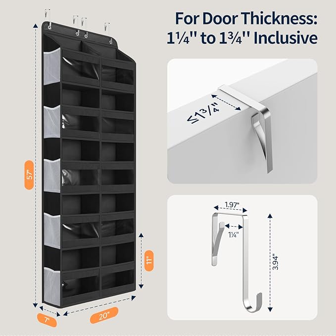 Yecaye 5-Tier Over The Door Organizer Dual-Column, 80lbs Load Over the Door Storage of 10 Compartments, Heavy Duty Extra Large Door Organizer Hanging for Bedroom Nursery Bathroom Pantry, Black, 1 Pack