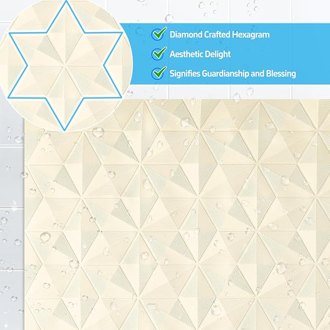 Non Slip Bathtub Mat for Bath Tub Shower - Natural Rubber Mat with 241 Suction Cups - Soft Bathroom Safety Mat - Unique Diamond Pattern - Fatigue Relief - Machine Washable - 16 × 28 Inch