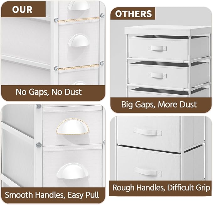 LASZOLA 4 Drawer Narrow Slim Cabinet Skinny Storage Tower Chest, Ideal for Small Spaces, Between Washer and Dryer, Lightweight Mobile on Wheels, Sturdy Fabric Drawers, White