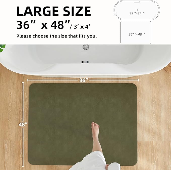 TYUU Bathroom Mat Quick Dry, Bathroom Rugs Non Slip Washable Thin Absorbent Bath Mat Fits Under Door Bathroom Floor Mat Perfect for Bath, Shower, or Sink 36"x48" Sage Green