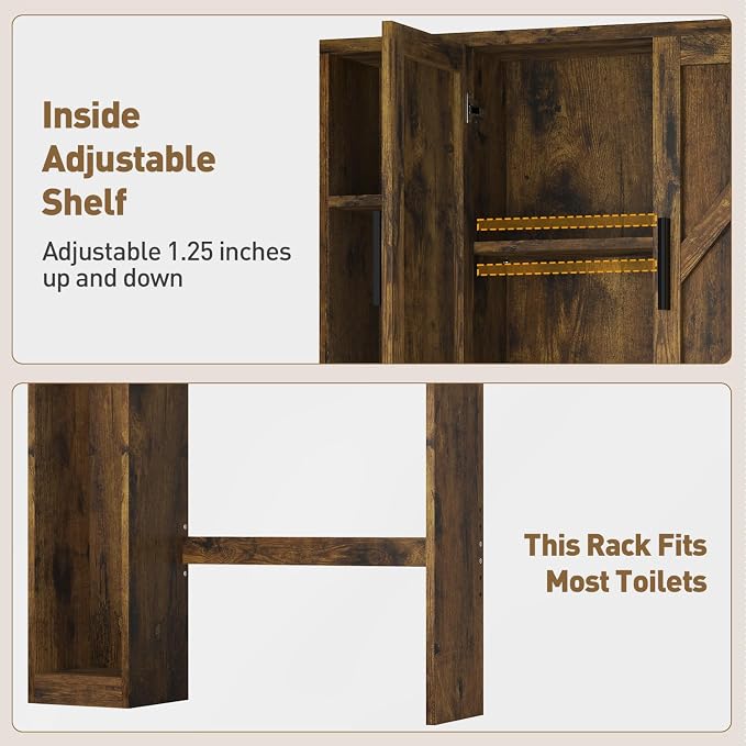 Over The Toilet Storage Cabinet with 7 Storage Shelves, Above Toilet Bathroom Organizer with Toilet Paper Holder Stand, Behind Toilet Cabinet, Space Saver for Restroom, Bathroom, Laundry, Brown