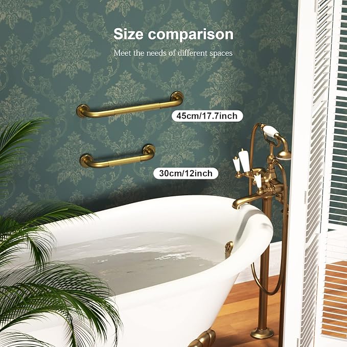 2 Pack 20 Inch Anti Slip Bronze Shower Grab Bar Polished Gold,ZUEXT Antique Brass Bathroom Grab Bar, Knurled Balance Bar,Safety Hand Rail Support Handicap Elderly Injury Senior Assist Bath Handle