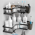 AKTECKE Corner Shower Caddy, 2 Pack Adhesive Shower Corner Organizer Shelves, No Drilling Stainless Steel Shower Storage Rack with Hooks&Toothpaste Holder for Bathroom Kitchen （for 90° Corners Only）