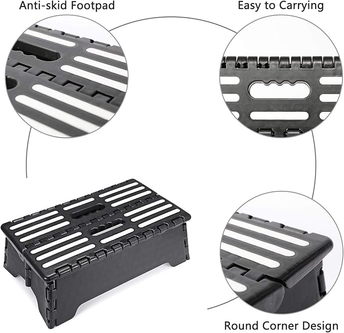 5 Inch Folding Step Stool with Non-Slip Mat. Made of Incombustible Plastic, Can Withstand Over 250 Pounds. Collapsible Step Suitable for Kitchen, Bathroom, Bedroom, Camping, Travel ect