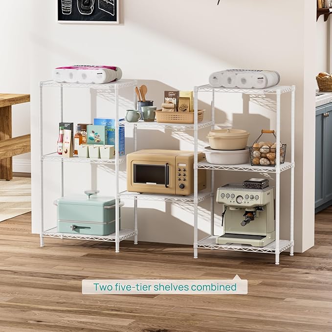 SINGAYE Shelf Wire Shelving Adjustable Storage Shelves Rack Standing Units for Kitchen Closet Laundry Bathroom Organizers Metal Pantry Narrow Mesh Gaps 14" D x 24" W x 48" H White