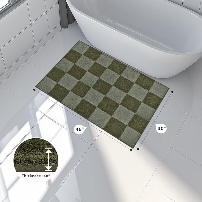 anllugs Bathroom Rugs 30" x 46", Non-Slip Extra Soft Absorbent Bath Rugs, Machine Washable Quick Dry Bath Mats for Bathroom Floor, Shower, Bathtub and Sink, Checkered Budding Green & Sage Green