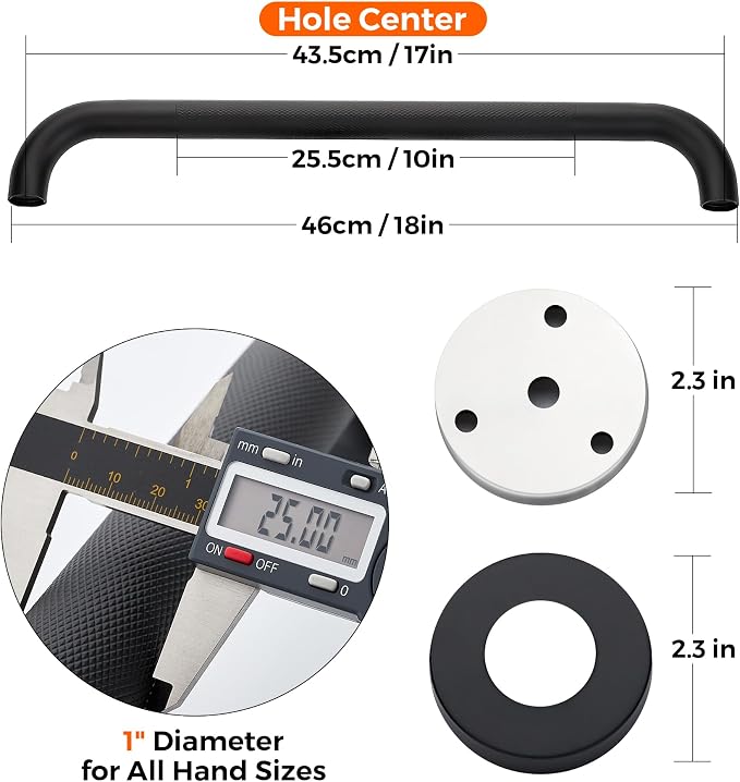 Grab Bars for Shower, 1 Pack 18-Inch Anti Slip Shower Handles for Elderly, Safety Shower Grab Bar, Stainless Steel Handicap Grab Bars for Bathroom (Black 1" Diameter)