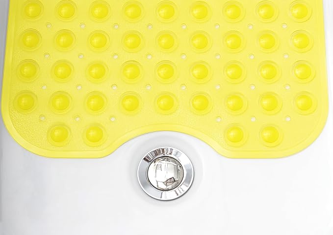 Extra-Long Non-Slip Bathtub & Shower Mat 39”x16” (Smooth/Non-Textured Tubs Only) Safe, Clean, Machine-Washable, Superior Grip&Drainage, Vinyl, Transparent Light Yellow