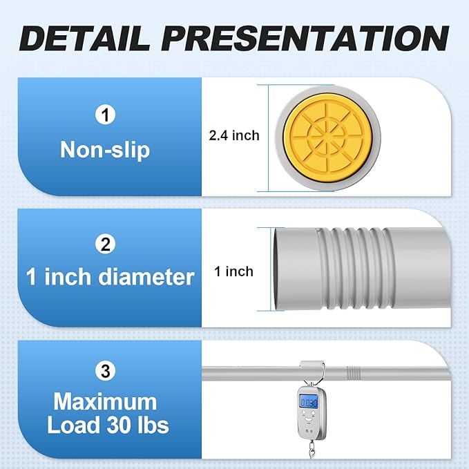 CorkLatta Silver Shower Curtain Rod 31 to 80 Inch,1 Inch Diameter Adjustable Spring Tension Stainless Steel Telescoping Rod,Easy Install,No Rust
