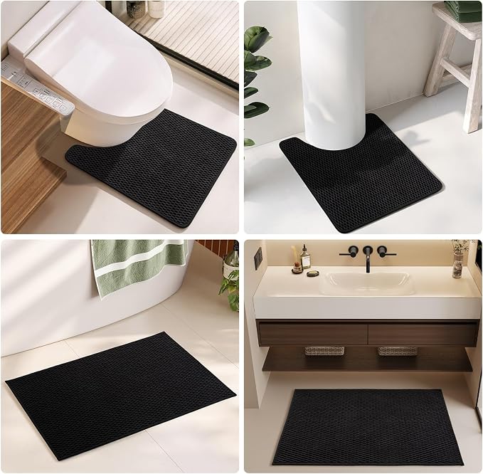 TYUU Black Bathroom Rugs Non Slip Washable, Super Absorbent Thin Bath Mat Quick Dry Low Pile Bathroom Rug, Black 24''x36''