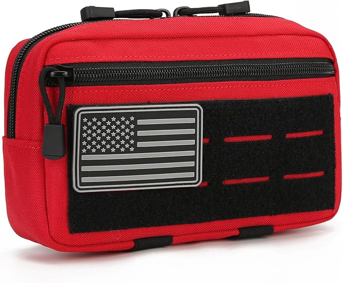 2 Pack Tactical Molle Admin Pouch with US Flag Patch and Keychain - Utility Laser Cut Tactical EDC Tool Pouch Bag Horizontal Modular Pouches Utility Tool Pouch