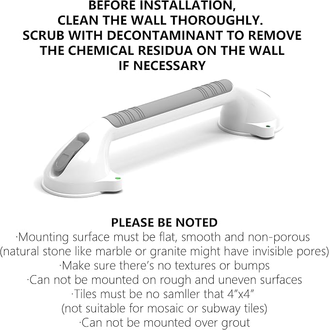 16.5inch 2 Pack Suction Balance Assist Bathroom Shower Handle,Bath Grab Bar with Indicators(White/Grey)