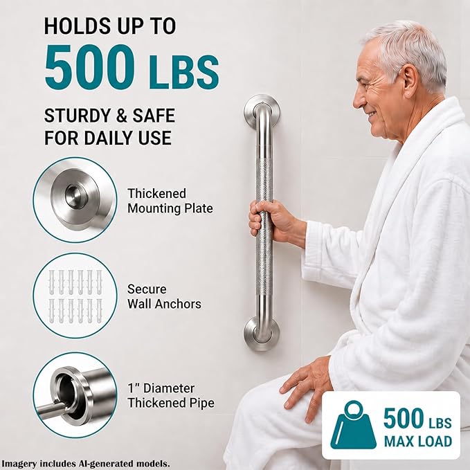 Grab Bars for Shower 3 Pack, 2x16 & 1x12 Stainless Steel Safety Handrails, Heavy Duty Wall Mounted Grab Bars for Bathroom, Stairways, Hallways, Toilet, Handicap & Elderly Support, 500 lbs