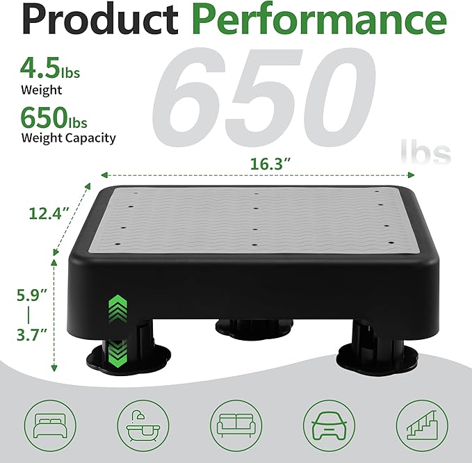 COOL-ANGLE Adjustable Step Stool for Adults & Seniors, 650LBS Heavy Duty Bed Step for High Beds, Non-Slip Wide Safety Platform, Portable Foot Stool Assist for Kitchen, Car SUV, Bathtub & Bedside, Grey